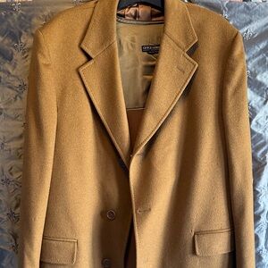 Vintage Giorgio Armani Tan Wool Blazer overcoat with detachable liner , as is